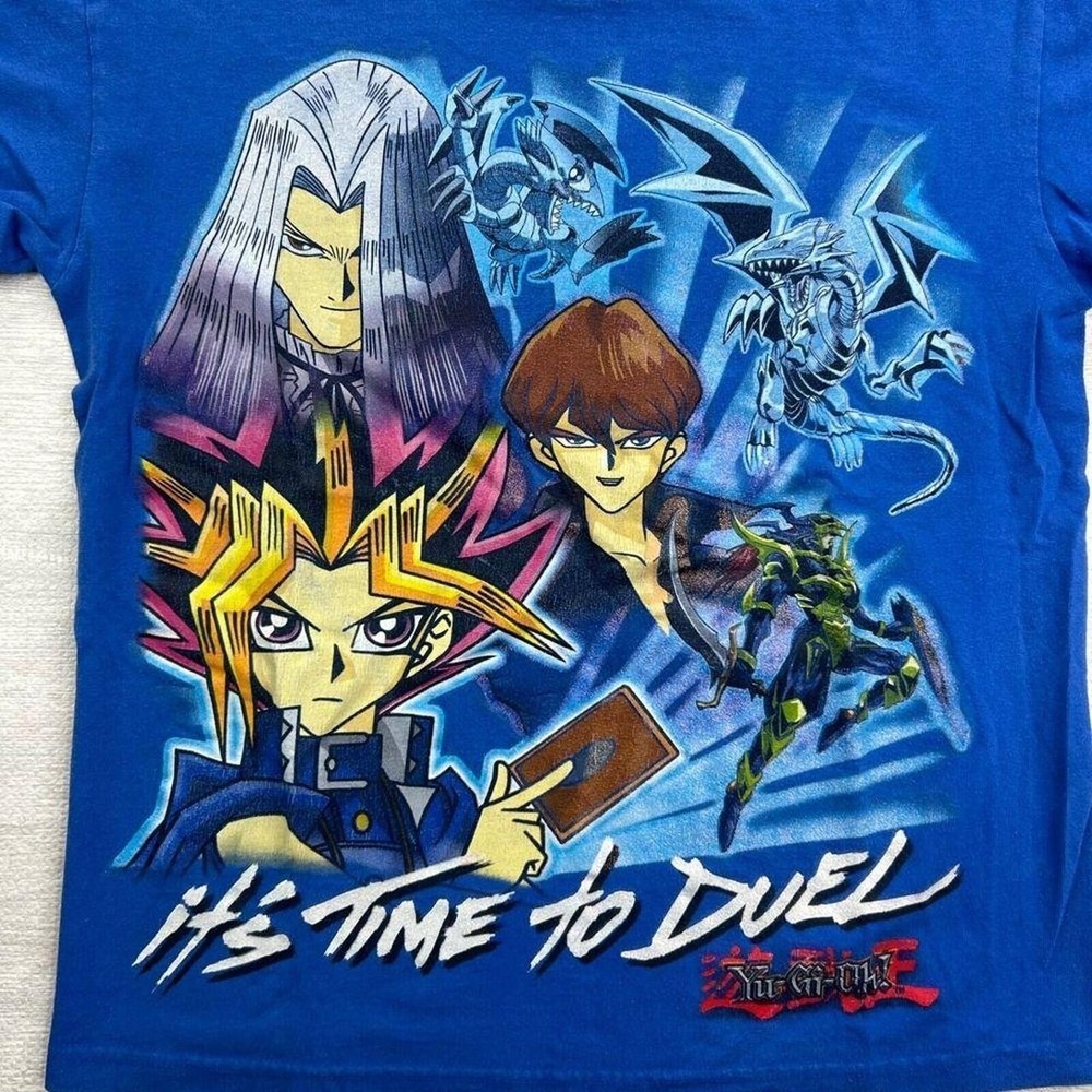 Vintage 90s Yugioh Shirt Blue It's Time To Duel Anime Manga Card Tee - Picture 2 of 5